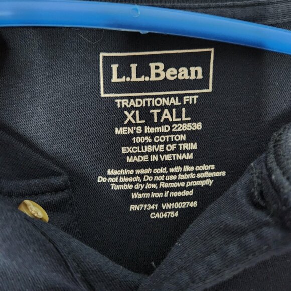 L.L. Bean Men’s XL Tall Long Sleeve Henley Shirt – Navy Blue – 100% Cotton - Picture 4 of 5